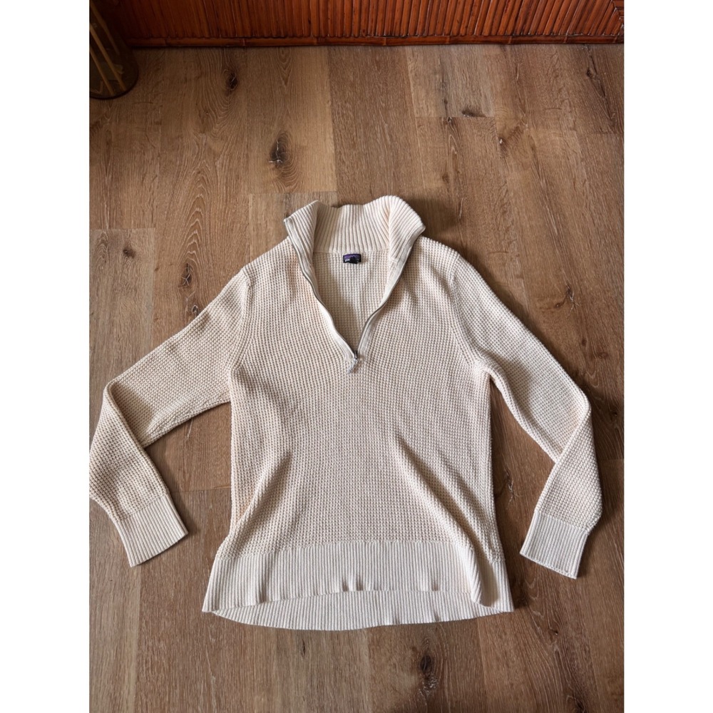 Patagonia Cream White Womens Ponderosa Pine Medium Knit 1/4 Zip Sweater Size L